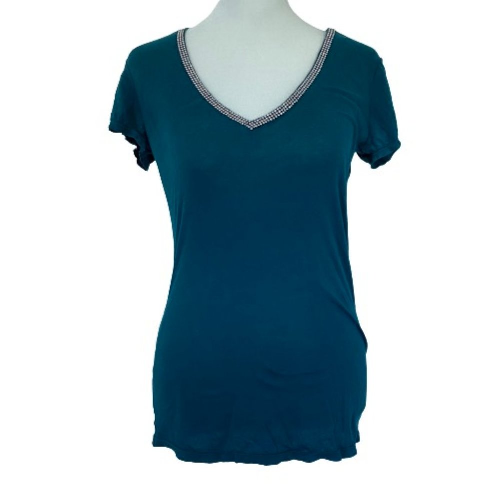 Zumiez Teal V-Neck Rhinestone Shirt